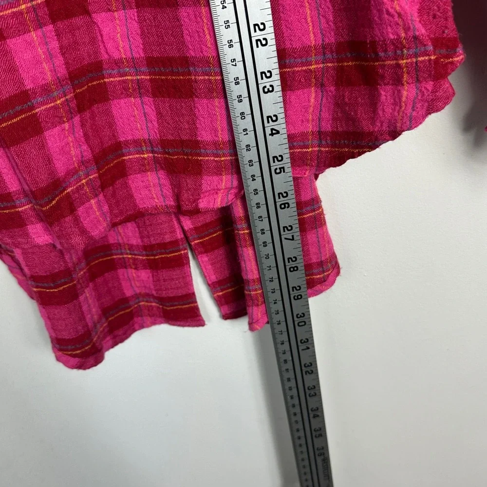 Anthropologie Isadora Pink Button Back Plaid Tunic Top Womens Size Small Popover - Picture 15 of 16